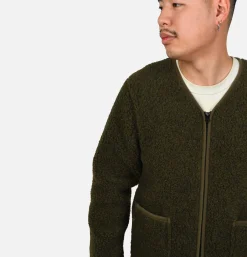 Zip Up Vee Cardigan Khaki